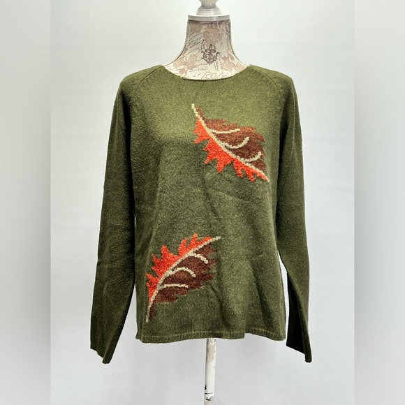 STITCHES‎ IN TIME Olive green leaf print sweater size M - Picture 5 of 12